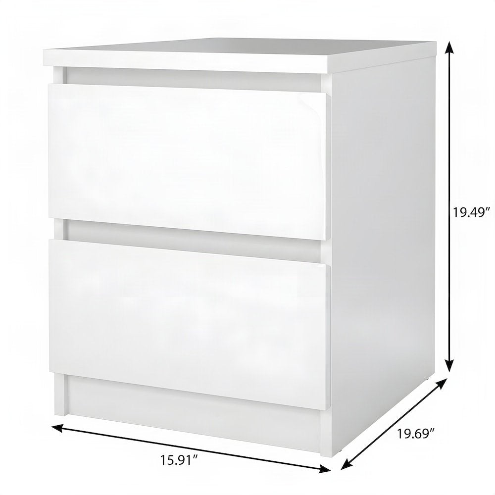 White High Gloss Nightstand with 2 Drawers and Timeless Design