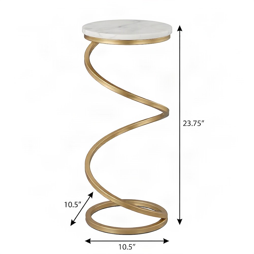 Round Marble Top Pedestal Drink Table with Powder-Coated Spiral Base, White