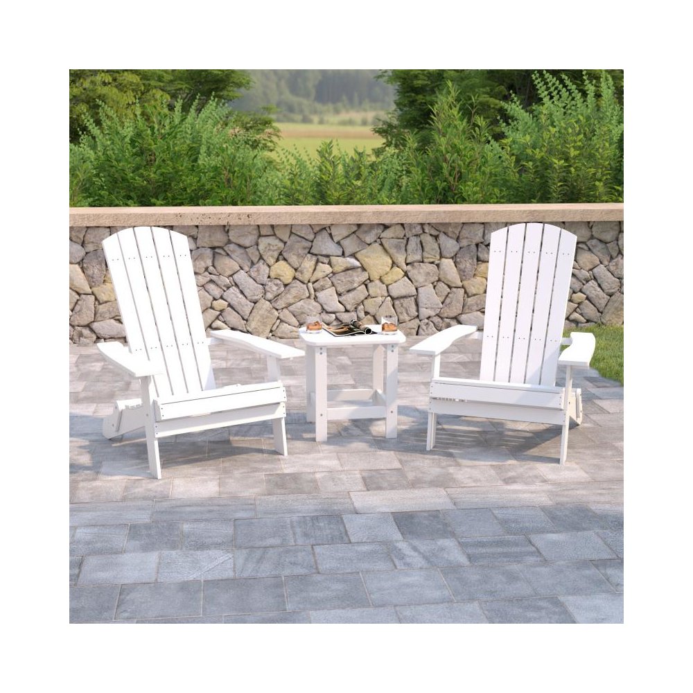2 Pack All-Weather Poly Resin Folding Adirondack Chair with Side Table