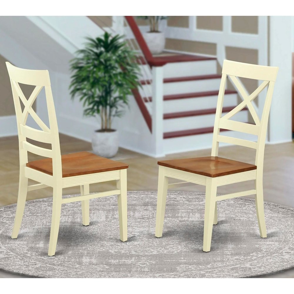 Quincy Dining Kitchen dining Chair With X-Back in Buttermilk & Cherry Finish, Set of 2