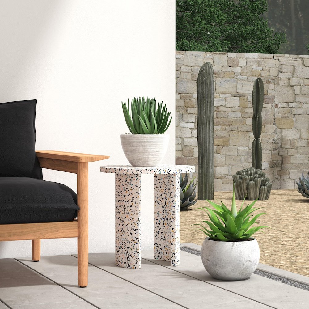 Siesta Outdoor Terrazzo Round Side Table, White