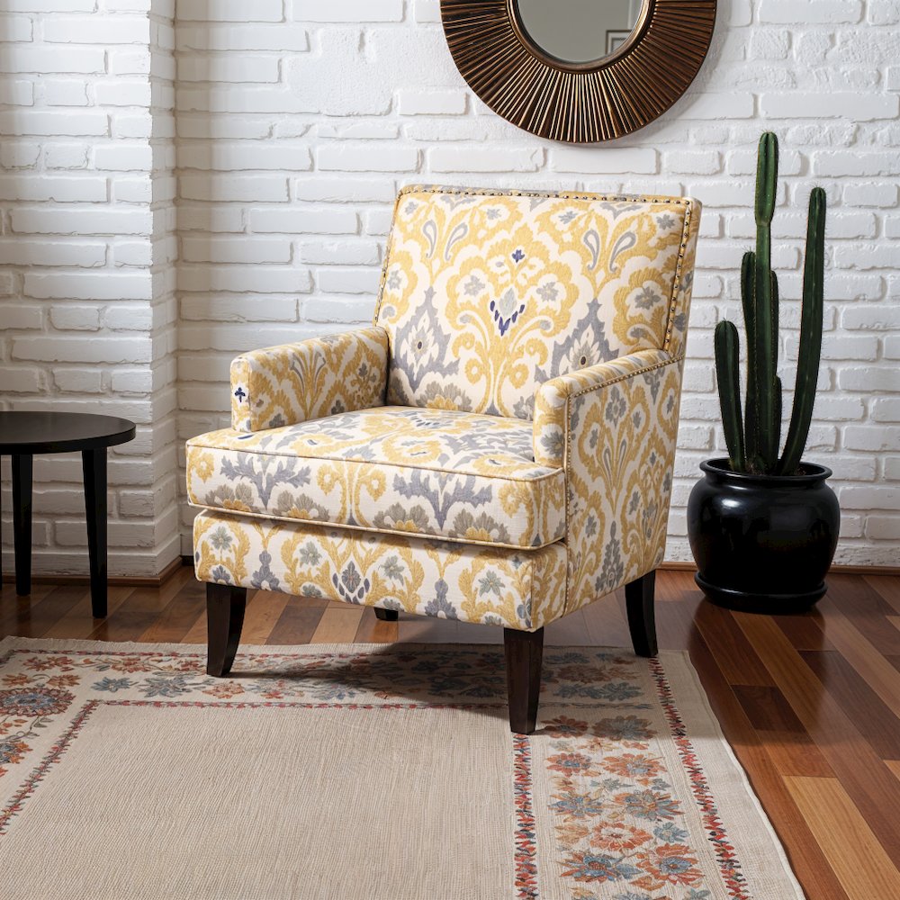 Yellow Gray Accent Chair with Select Hardwoods Frame and Birch Wood Legs