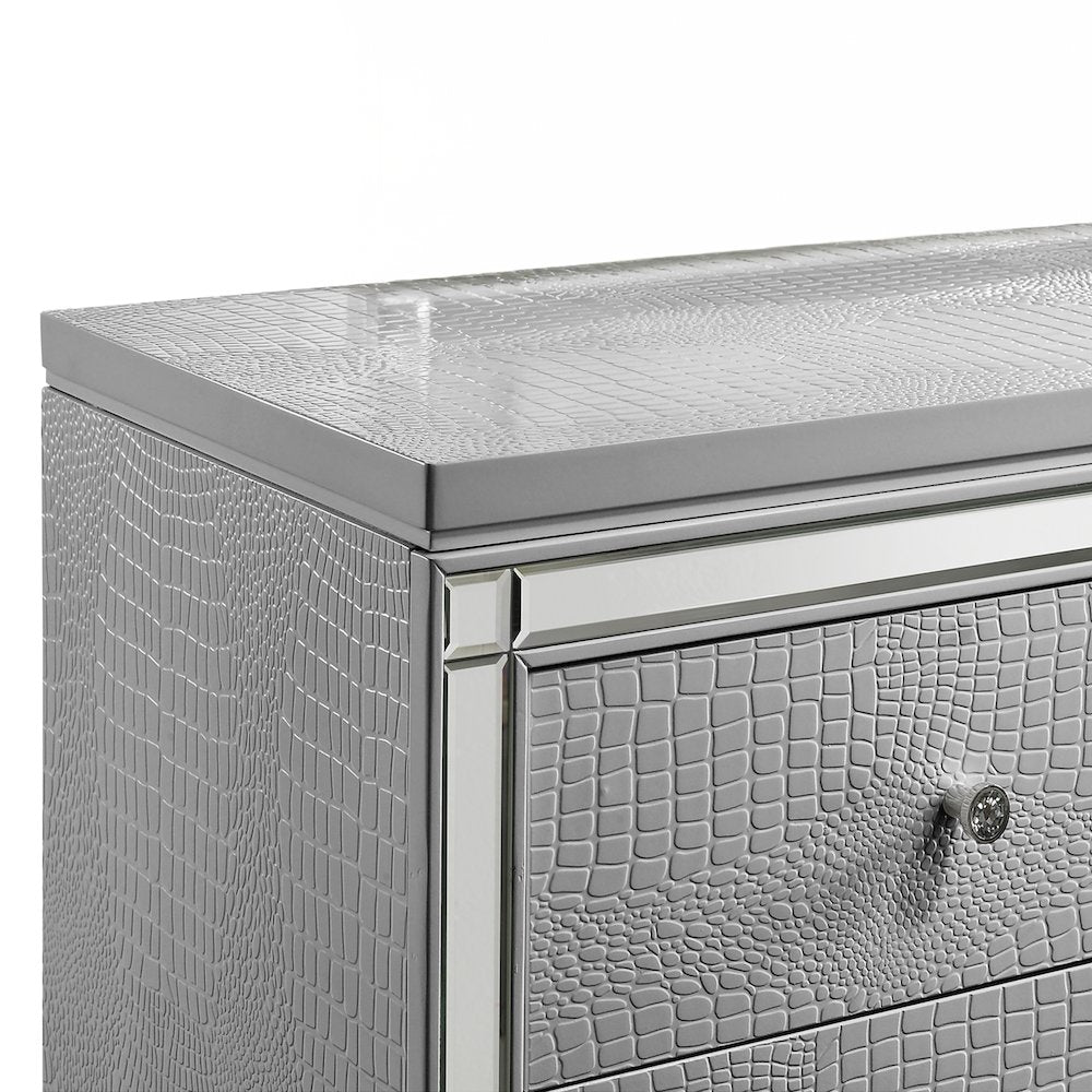 Furniture Valentine Solid Wood Dresser with 9 Drawers in Silver