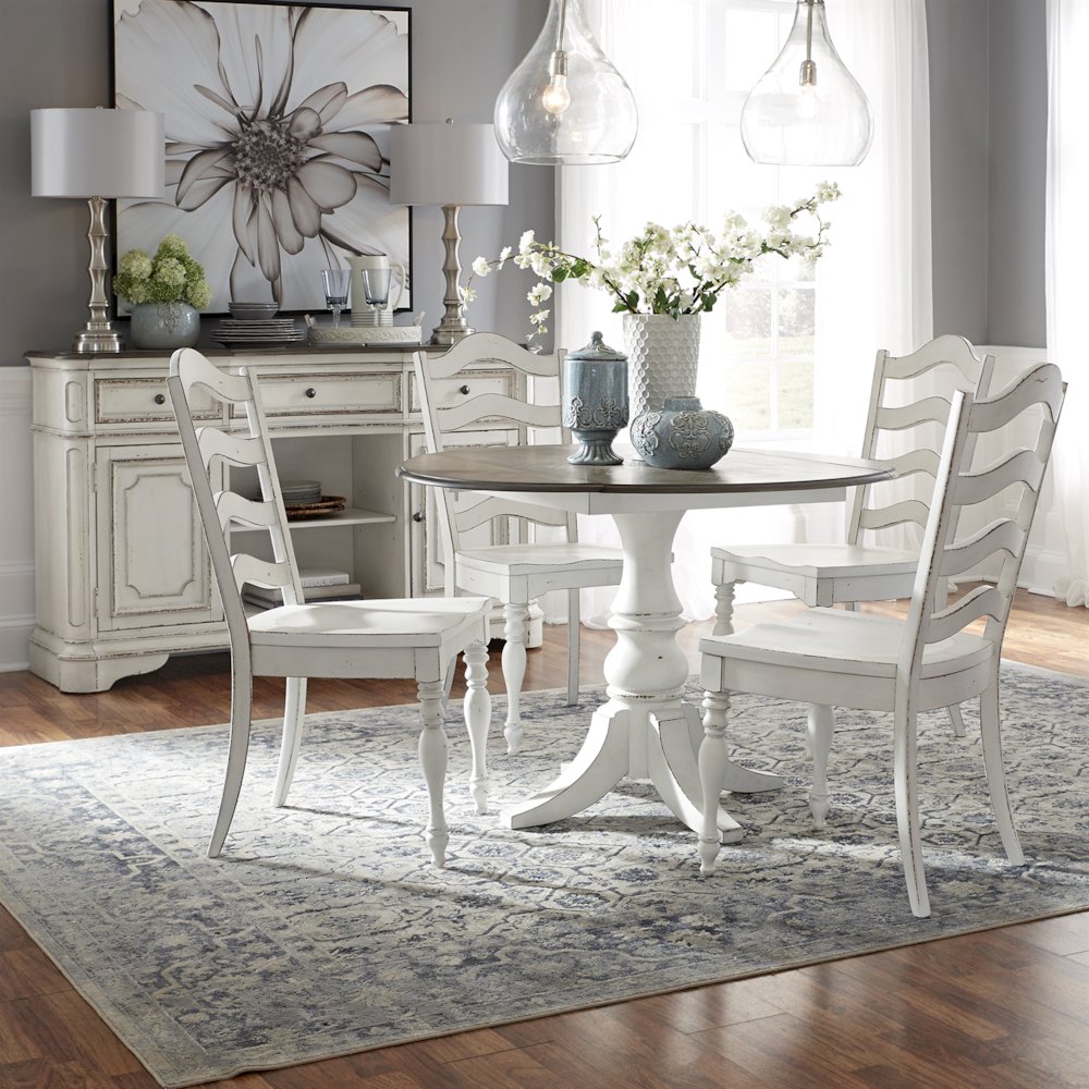 5 Piece Drop Leaf Table Dining Room Set with 4 Ladder Back Side Chairs