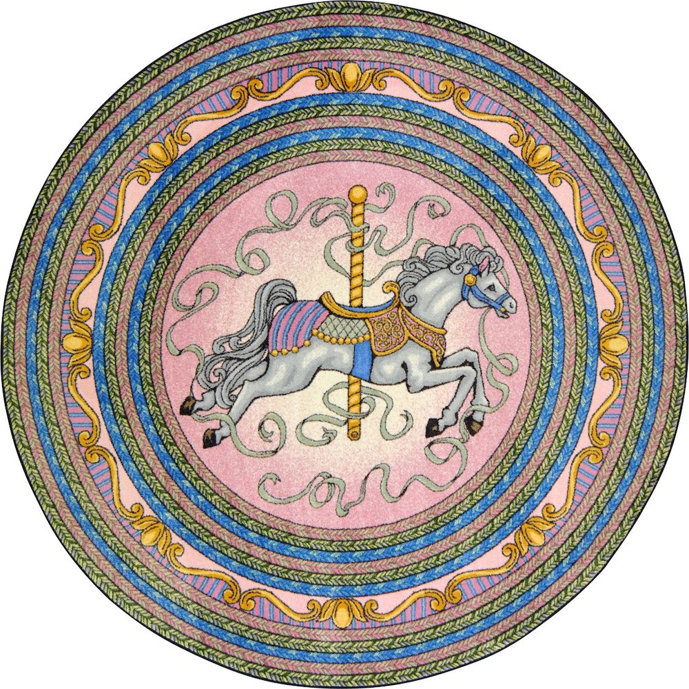 Kid Essentials Carousel 5'4" Round Area Rug in Color Pink