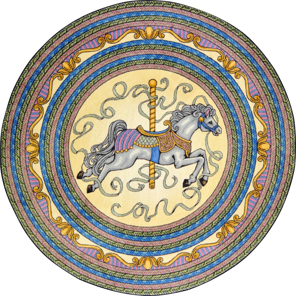 Kid Essentials Carousel 5'4" Round Area Rug in Color Yellow
