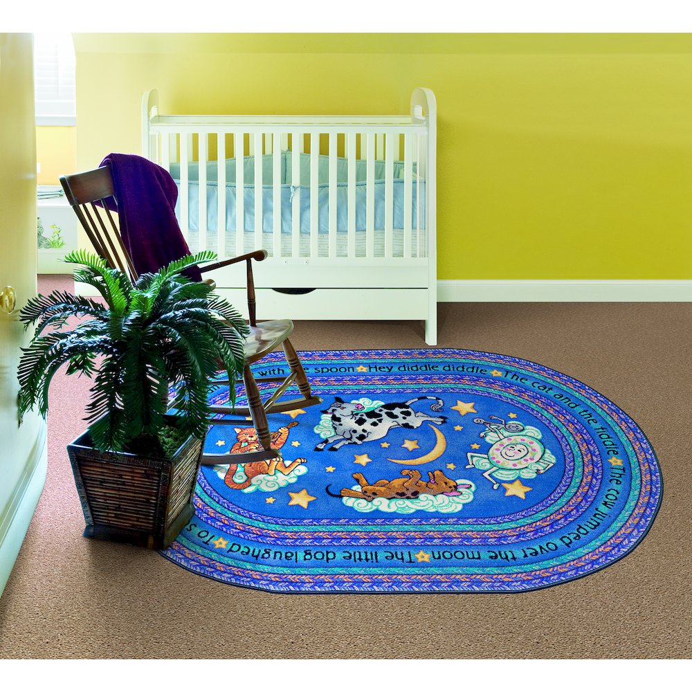 Kid Essentials Hey Diddle Diddle 7'8" x 10'9" Oval Area Rug in Color Blue