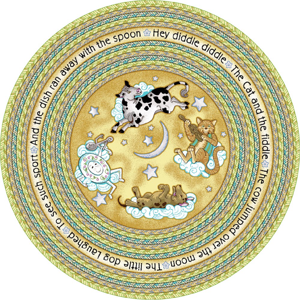 Kid Essentials Hey Diddle Diddle 5'4" Round Area Rug in Color Yellow