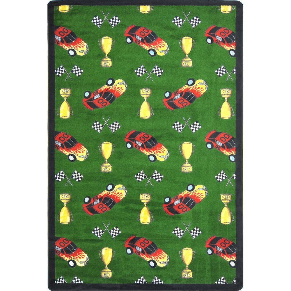 Playful Patterns Start Your Engines 5'4" x 7'8" Area Rug in Color Green