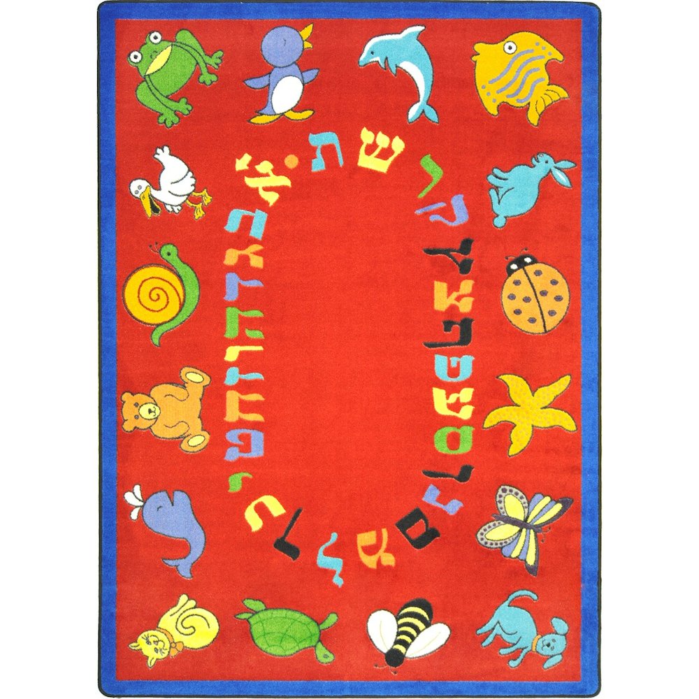 Kid Essentials ABC Animals (Hebrew Alphabet) 10'9" x 13'2" Area Rug in Color Red