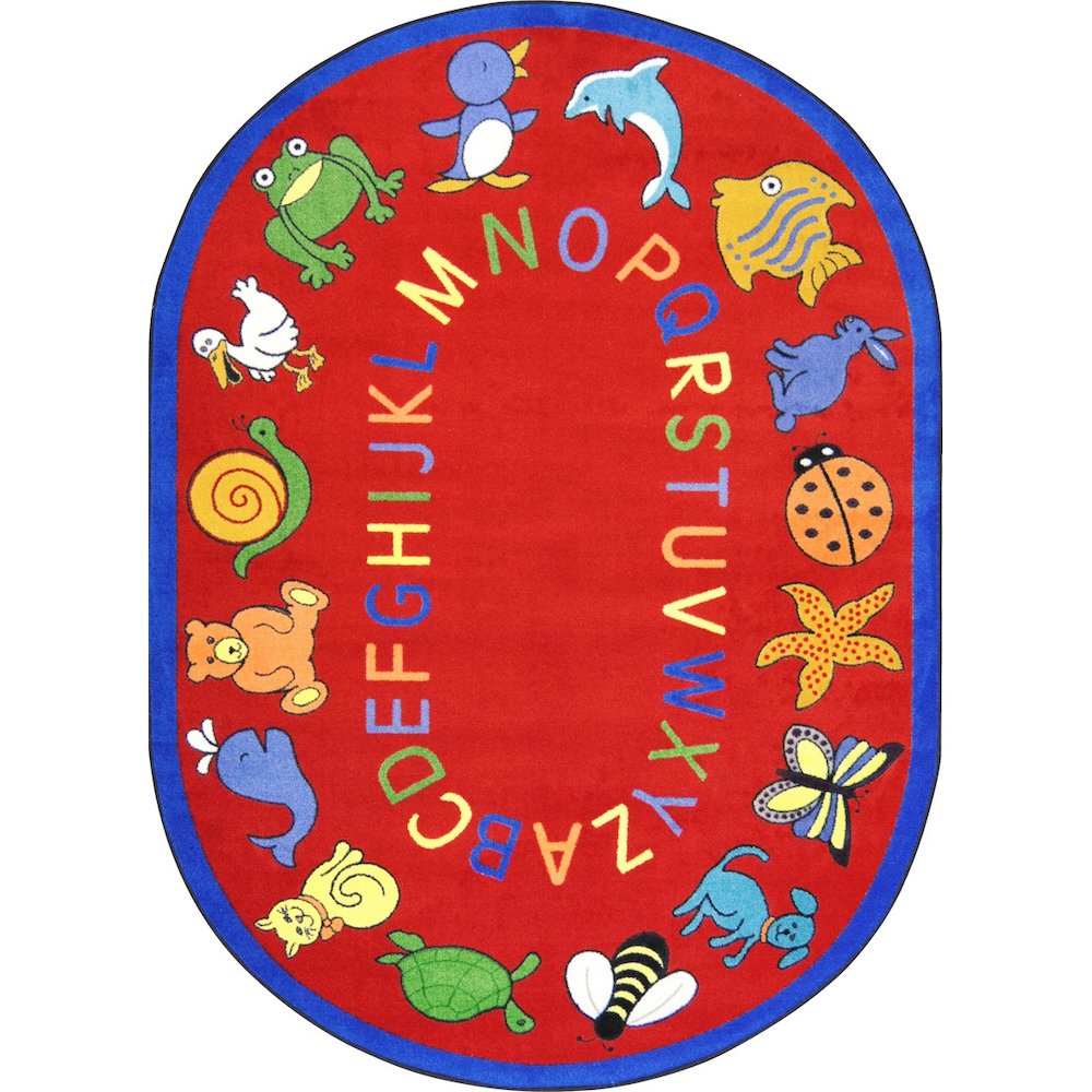 Kid Essentials ABC Animals 10'9" x 13'2" Oval Area Rug in Color Red