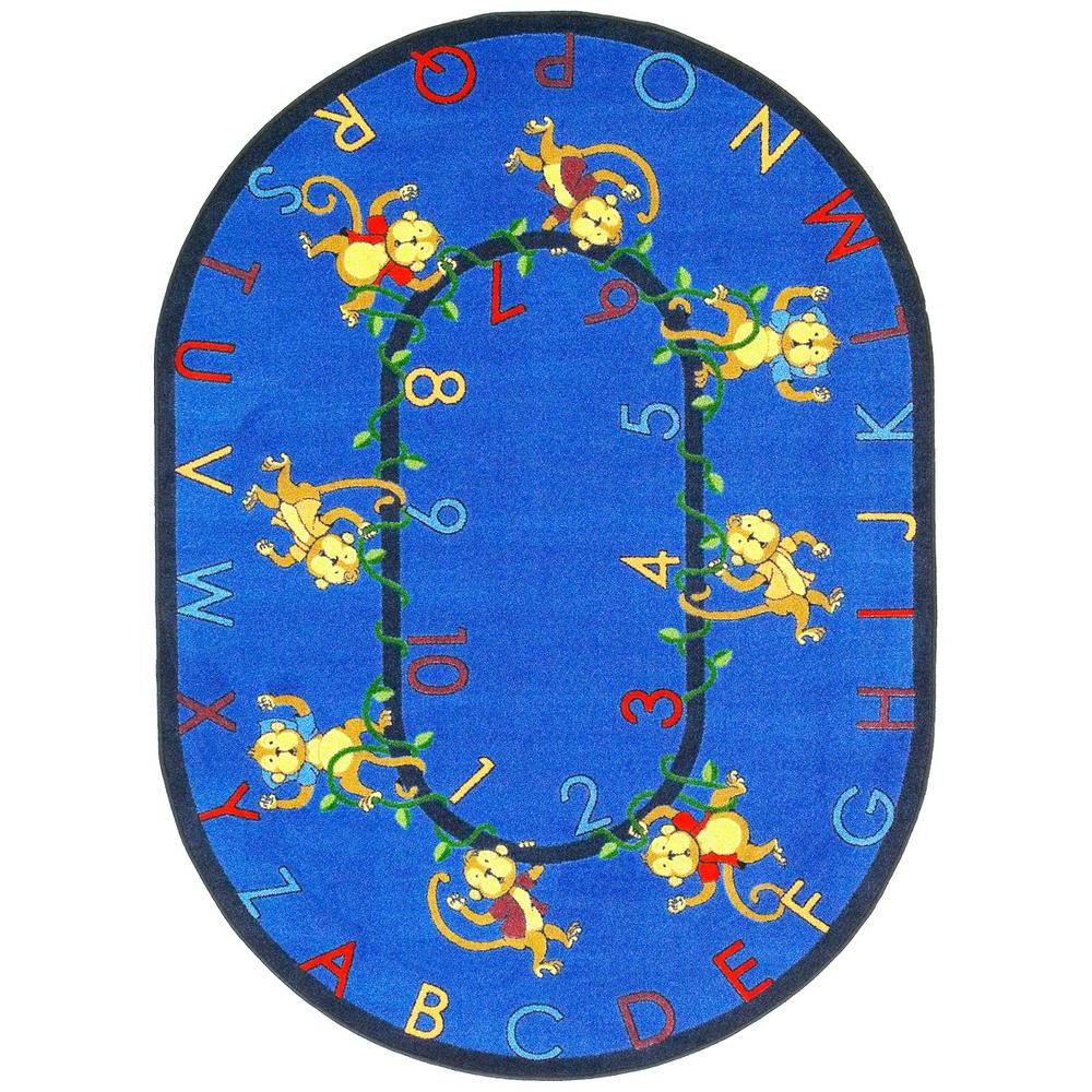 Kid Essentials Monkey Business 10'9" x 13'2" Oval Area Rug in Color Blue