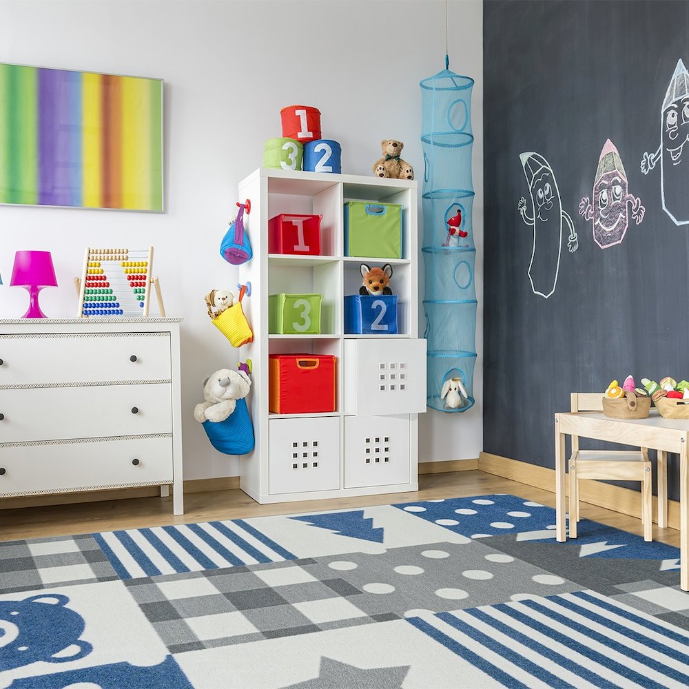 Claremont Kids Patchwork Boy 7'8" x 10'9" Area Rug in Color Blue Skies