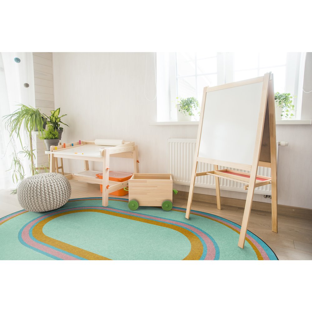 Kid Essentials Ripples 7'8" x 10'9" Oval Area Rug in Color Teal