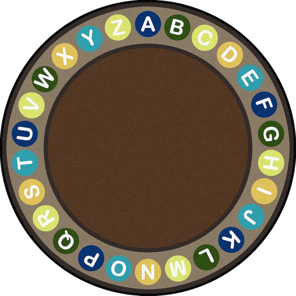 Kid Essentials Alphabet Spots 7'7" Round Area Rug in Color Earthtone