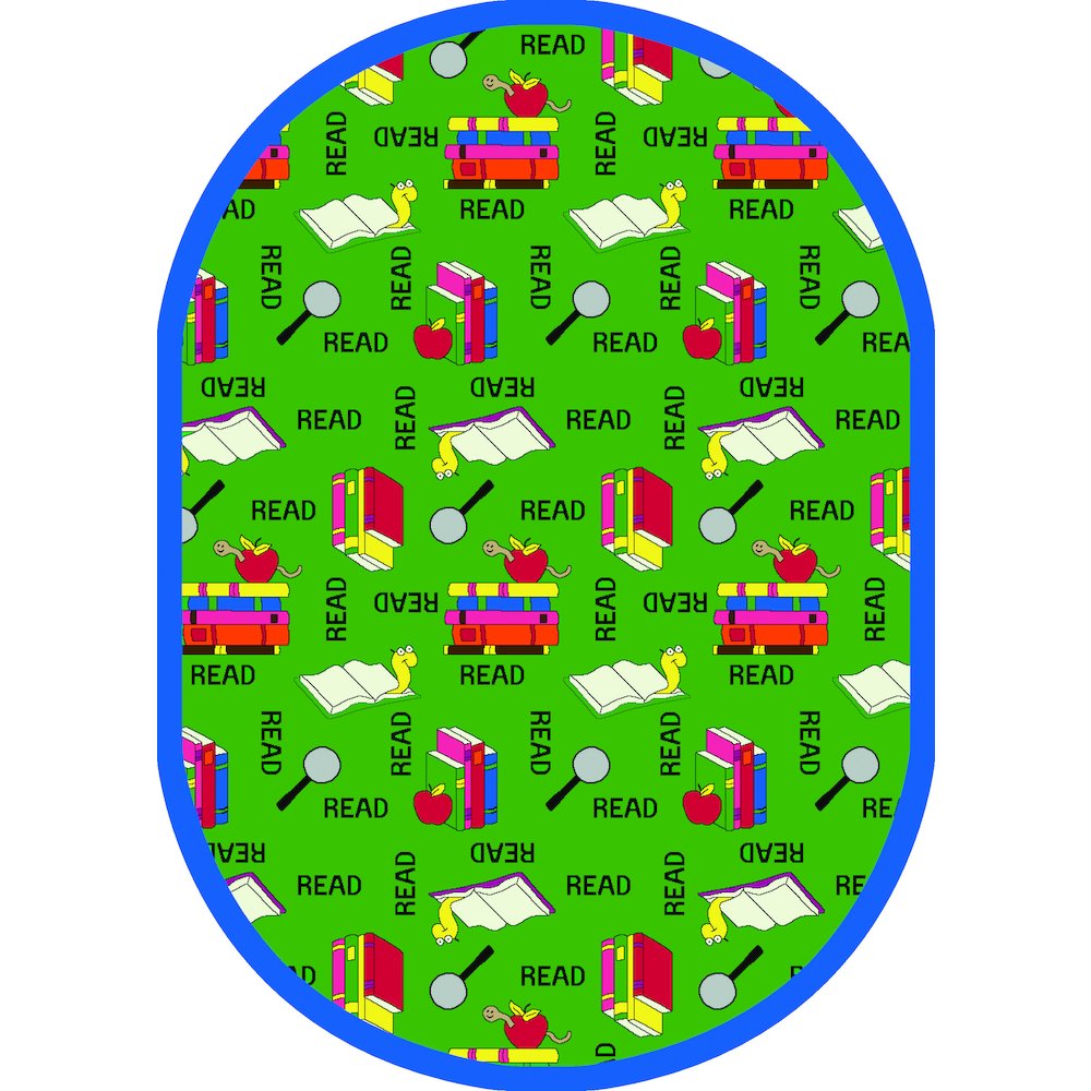 Kid Essentials Bookworm 5'4" x 7'8" Oval Area Rug in Color Green