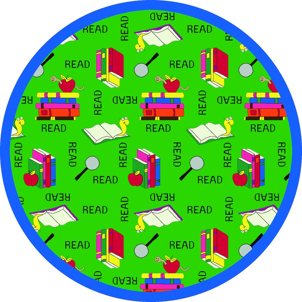 Kid Essentials Bookworm 7'7" Round Area Rug in Color Green