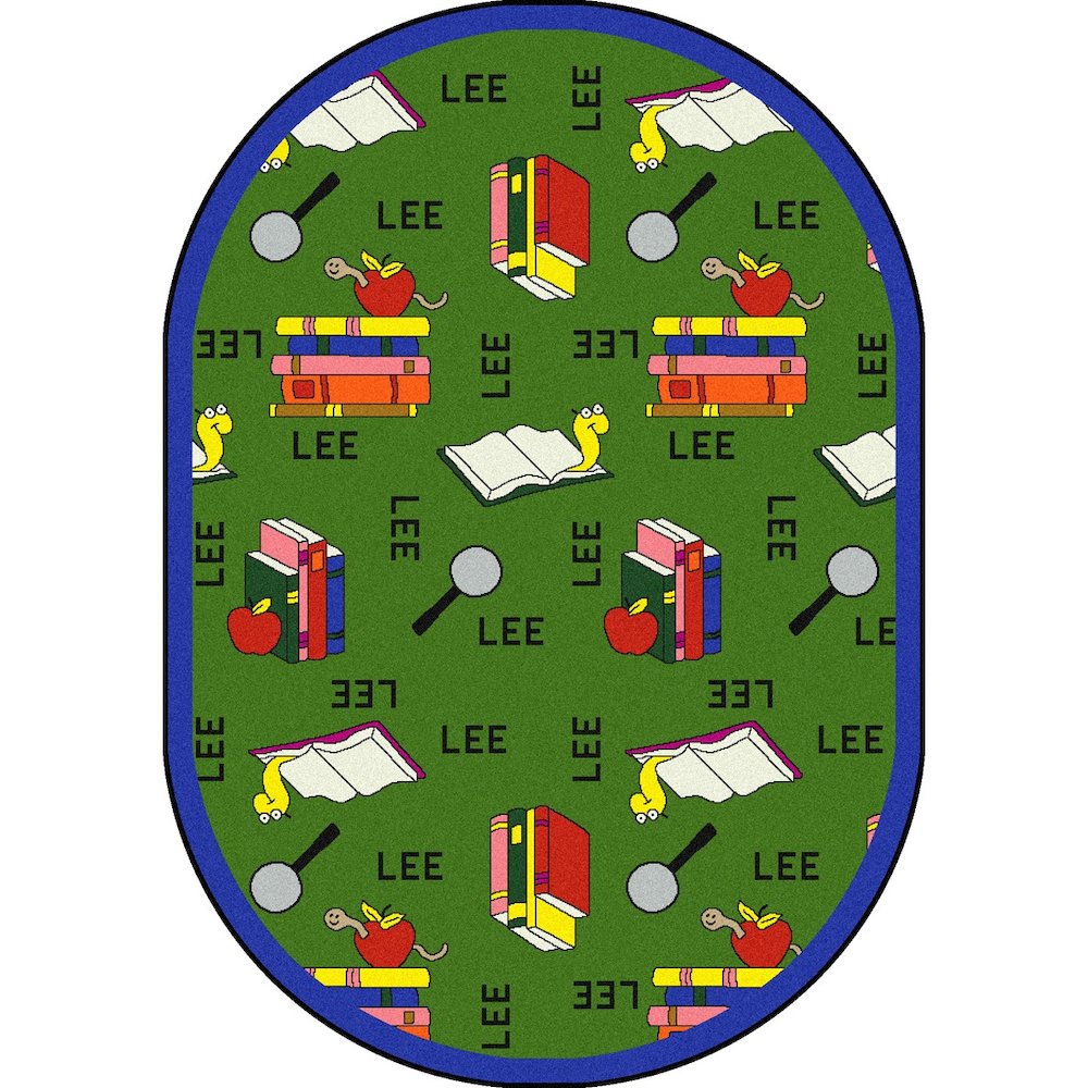 Kid Essentials Bookworm (Spanish) 5'4" x 7'8" Oval Area Rug in Color Green