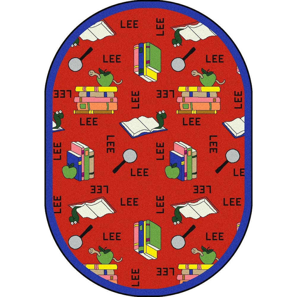 Kid Essentials Bookworm (Spanish) 5'4" x 7'8" Oval Area Rug in Color Red