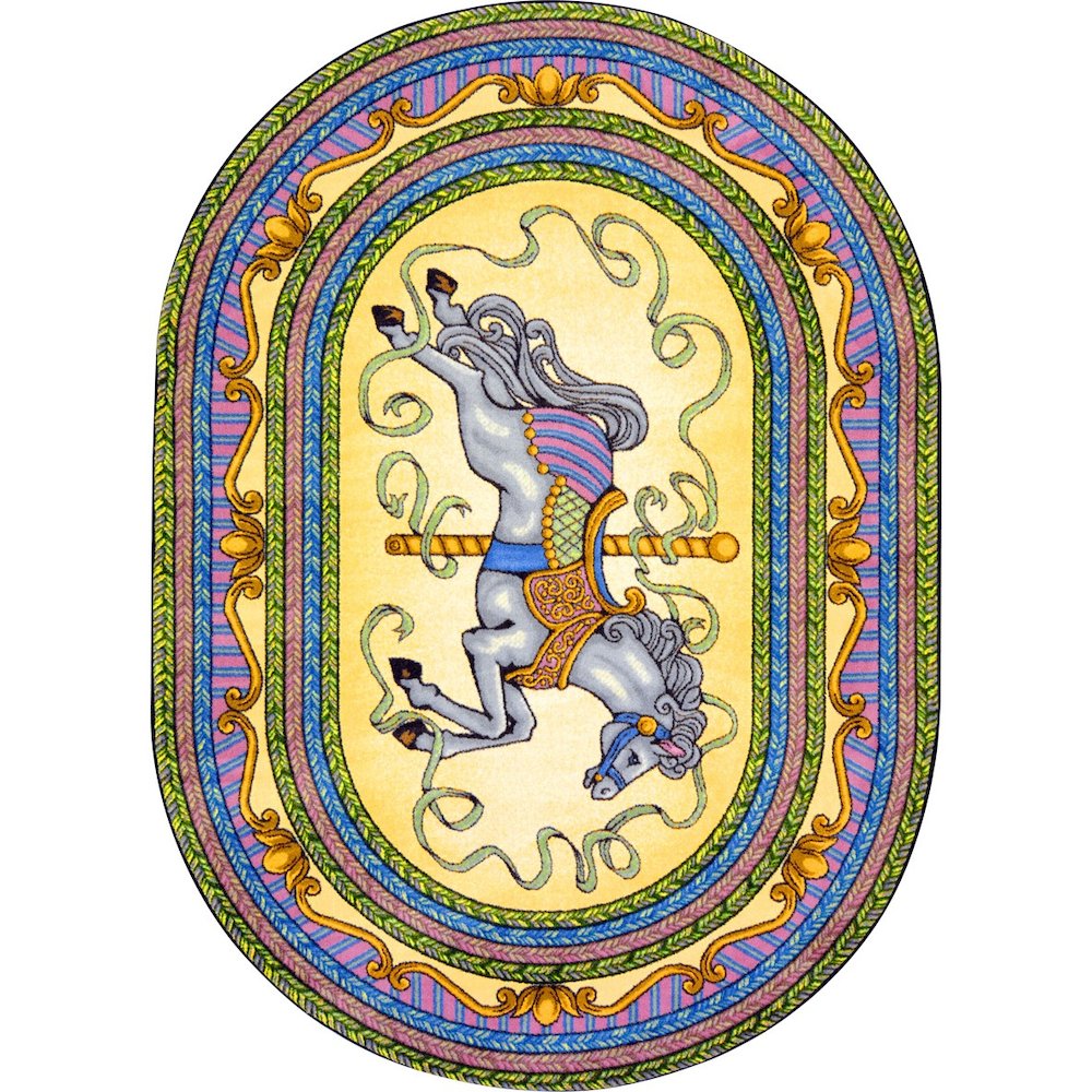 Kid Essentials Carousel 3'10" x 5'4" Oval Area Rug in Color Yellow