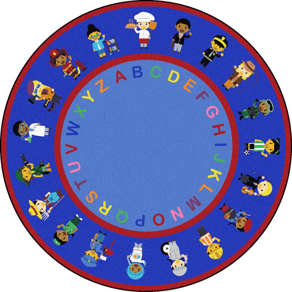 Kid Essentials We Work Together 7'7" Round Area Rug in Color Multi