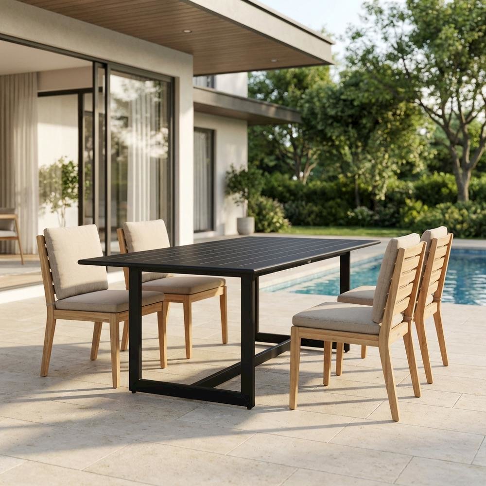 Black Outdoor Patio Dining Table With Aluminum Frame And Modern Design
