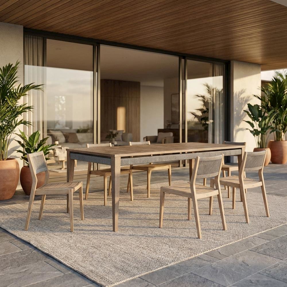 Weathered Eucalyptus Outdoor Dining Table With Modern Design