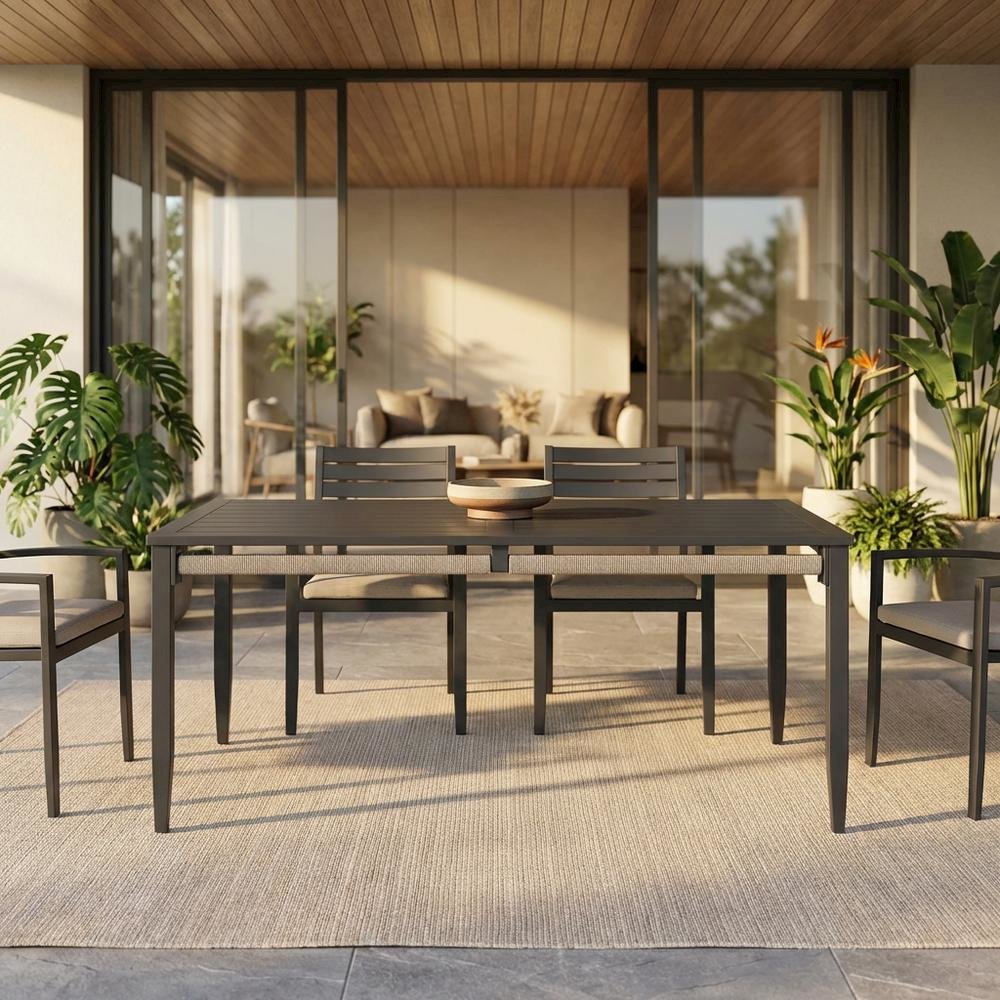 Aluminum Rectangular Dining Table In Charcoal Finish With Modern Style