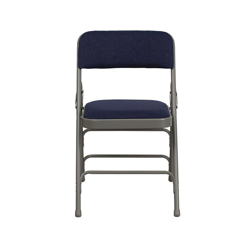 4 Pk. Curved Triple Braced & Double Hinged Navy Fabric Metal Folding Chair