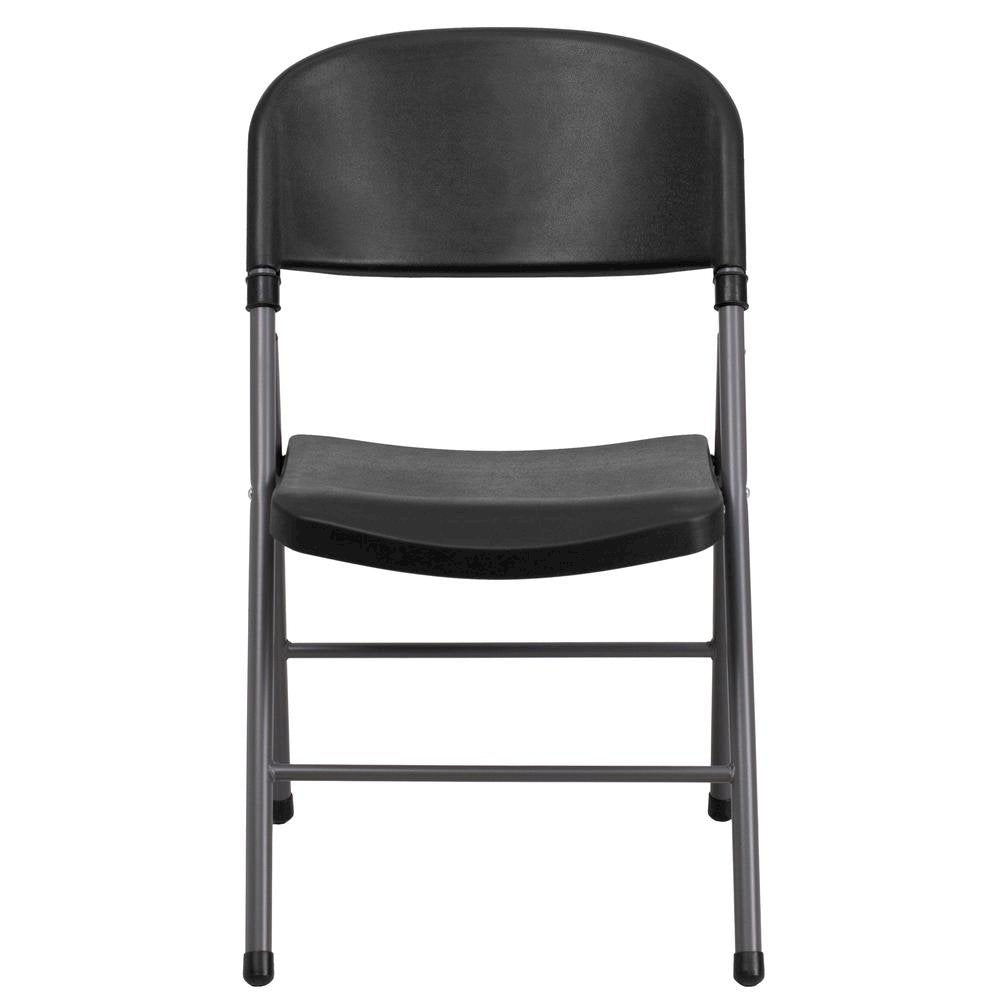 HERCULES Series 330 lb. Capacity Black Plastic Folding Chair with Charcoal Frame