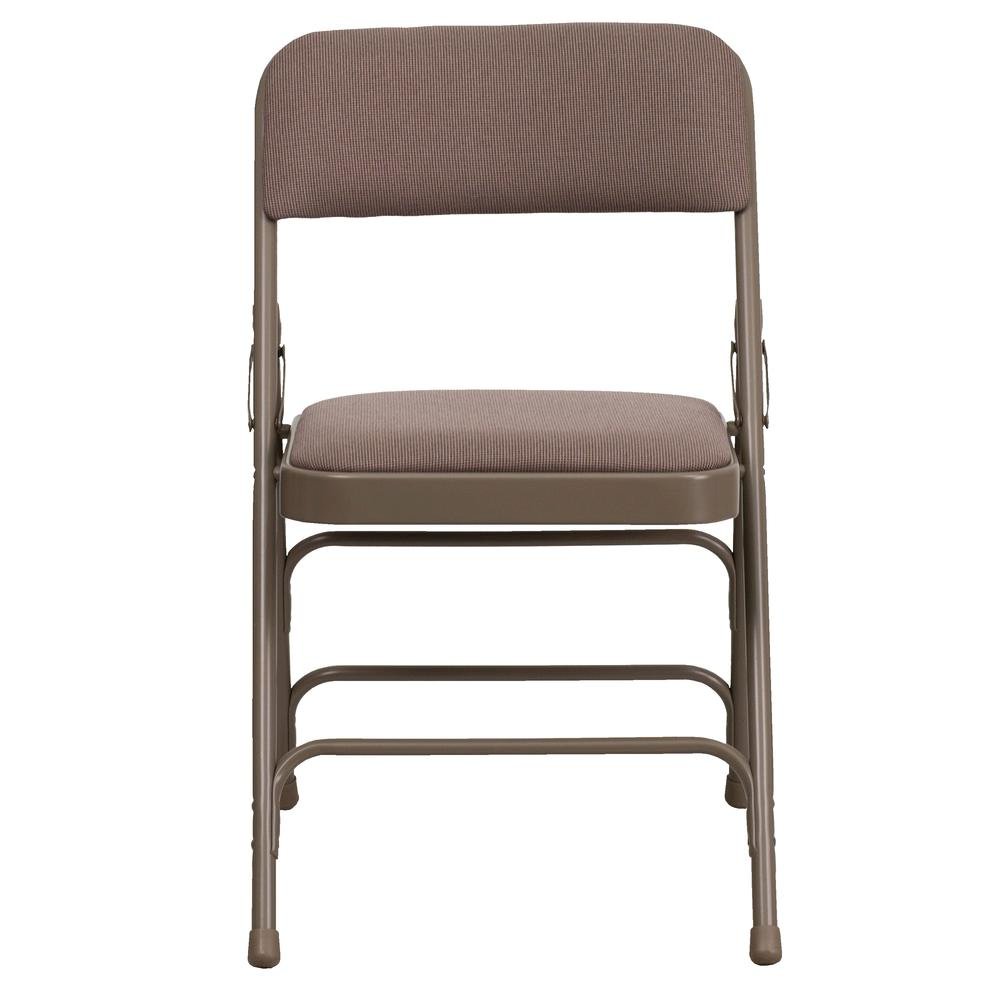 HERCULES Series Curved Triple Braced & Double Hinged Beige Fabric Metal Folding Chair