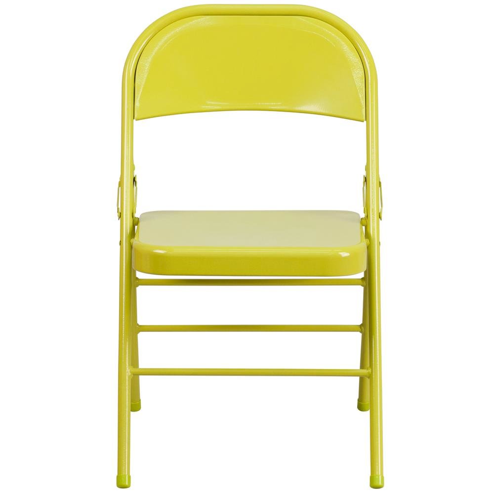 HERCULES COLORBURST Series Twisted Citron Triple Braced & Double Hinged Metal Folding Chair