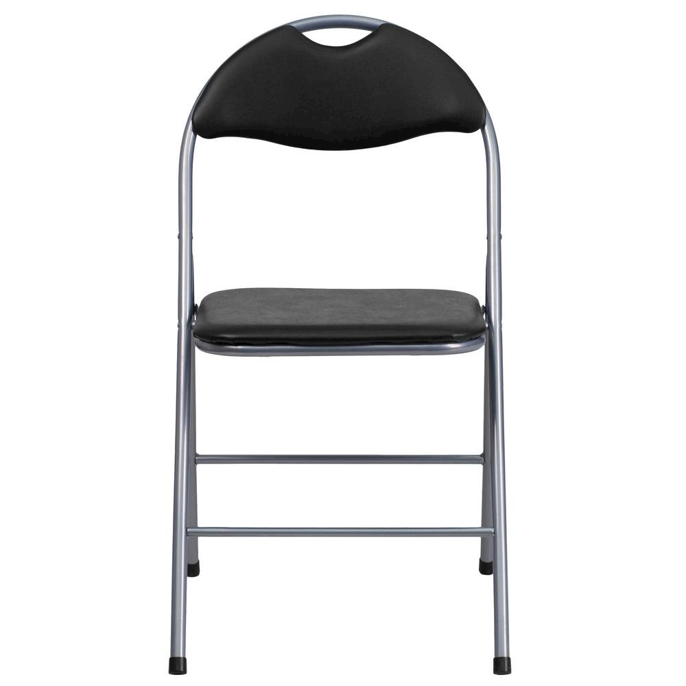HERCULES Series Black Vinyl Metal Folding Chair with Carrying Handle