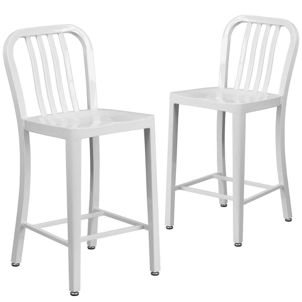 2 Pk. 24'' High White Metal Indoor-Outdoor Counter Height Stool