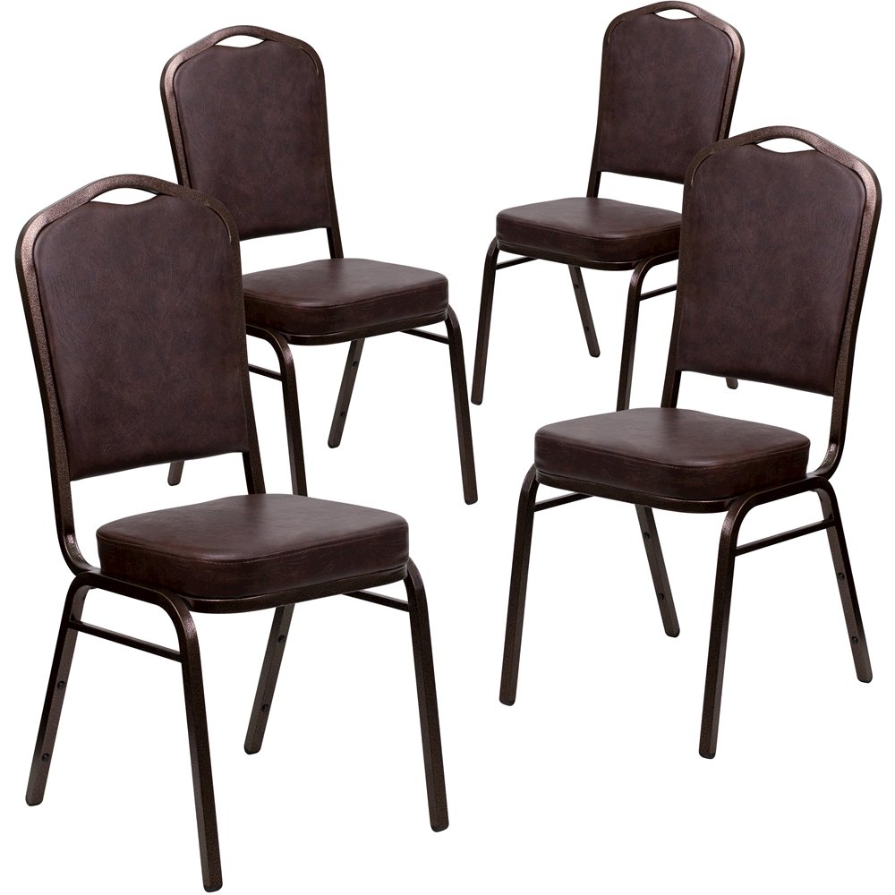 4 Pk. Stacking Chair with Brown Vinyl and 2.5'' Thick Seat - Copper Vein Frame