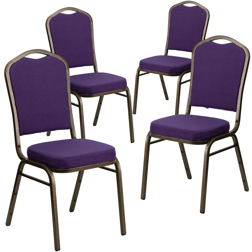 4 Pk. Stacking Chair with Purple Fabric and 2.5'' Thick Seat - Gold Vein Frame