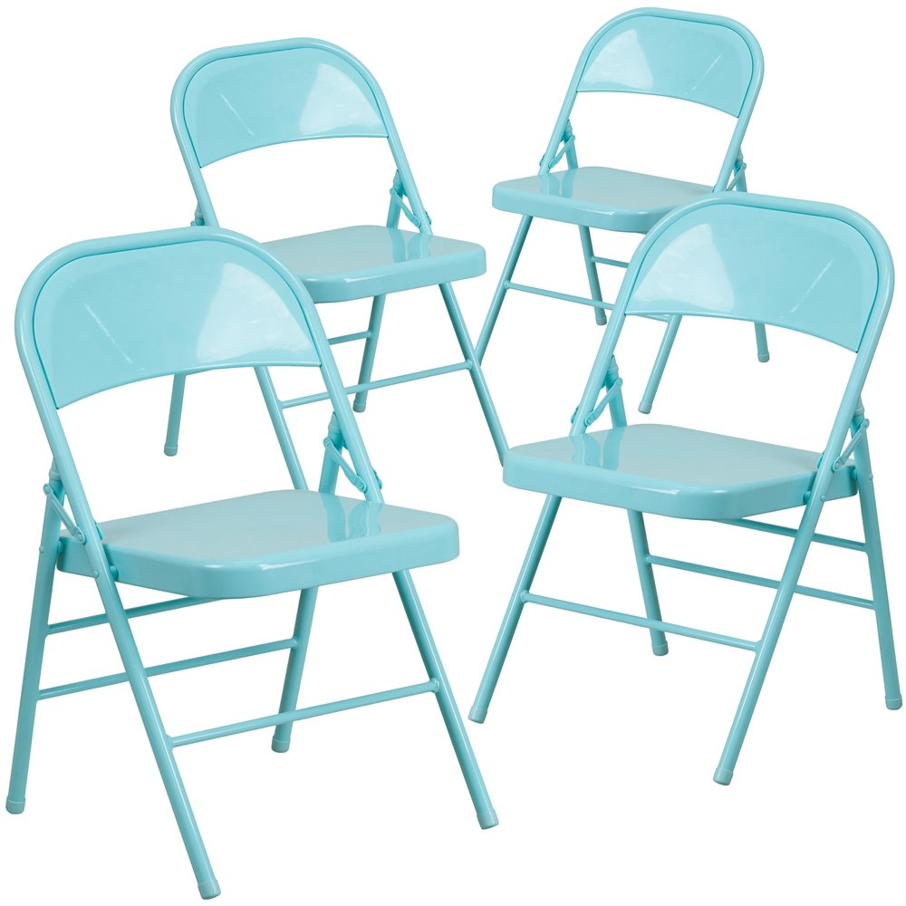 4 Pk. Tantalizing Teal Triple Braced & Double Hinged Metal Folding Chair