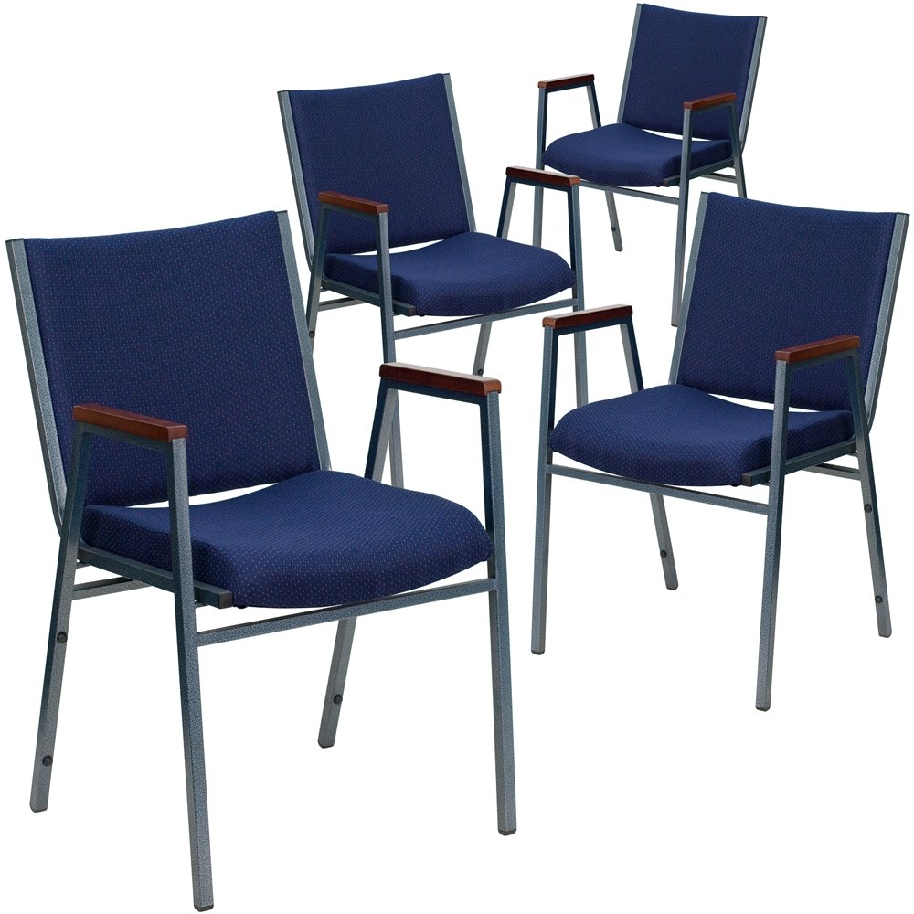4 Pk. 3'' Thickly Padded, Navy Patterned Upholstered Stack Chair with Arms