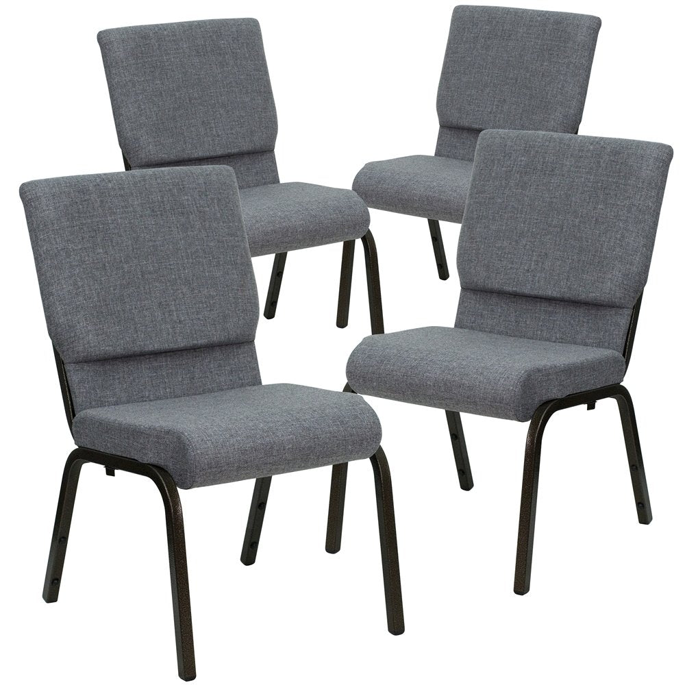 4 Pk. 18.5''W Gray Fabric Stacking Church Chair - Gold Vein Frame