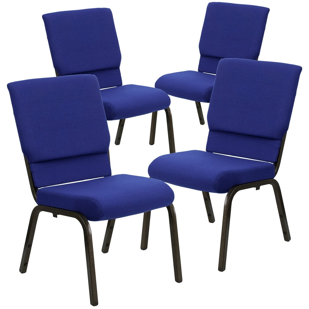 4 Pk. 18.5''W Navy Blue Fabric Stacking Church Chair - Gold Vein Frame
