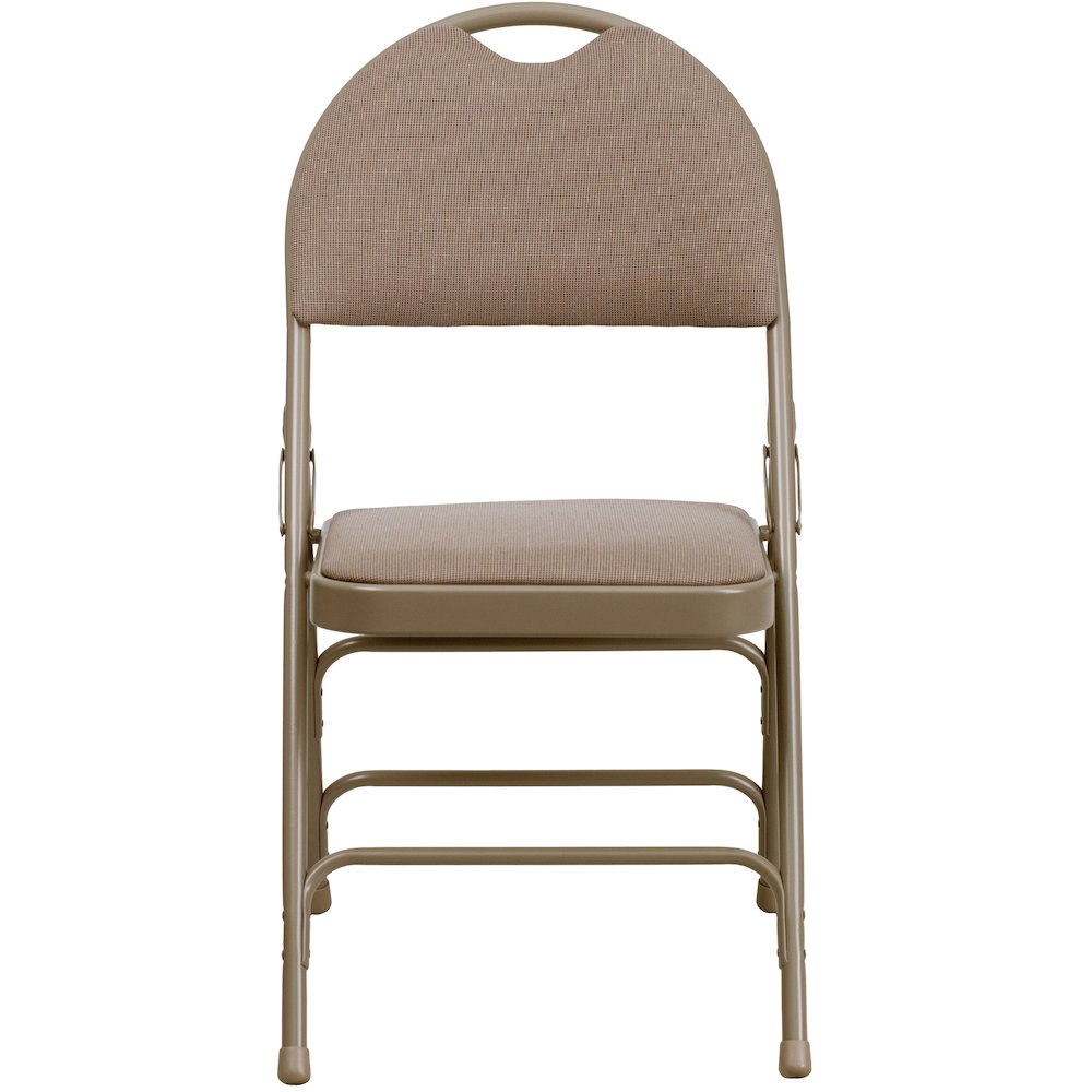 2 Pack HERCULES Series Ultra-Premium Triple Braced Beige Fabric Metal Folding Chair with Easy-Carry Handle