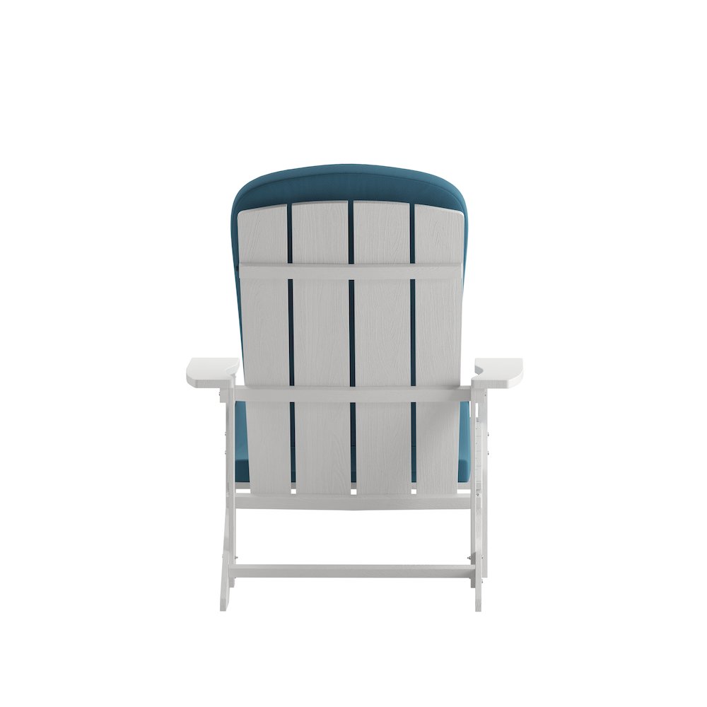 Set of 2 Adirondack Chairs in White with Teal Cushions, Porch, and Patio