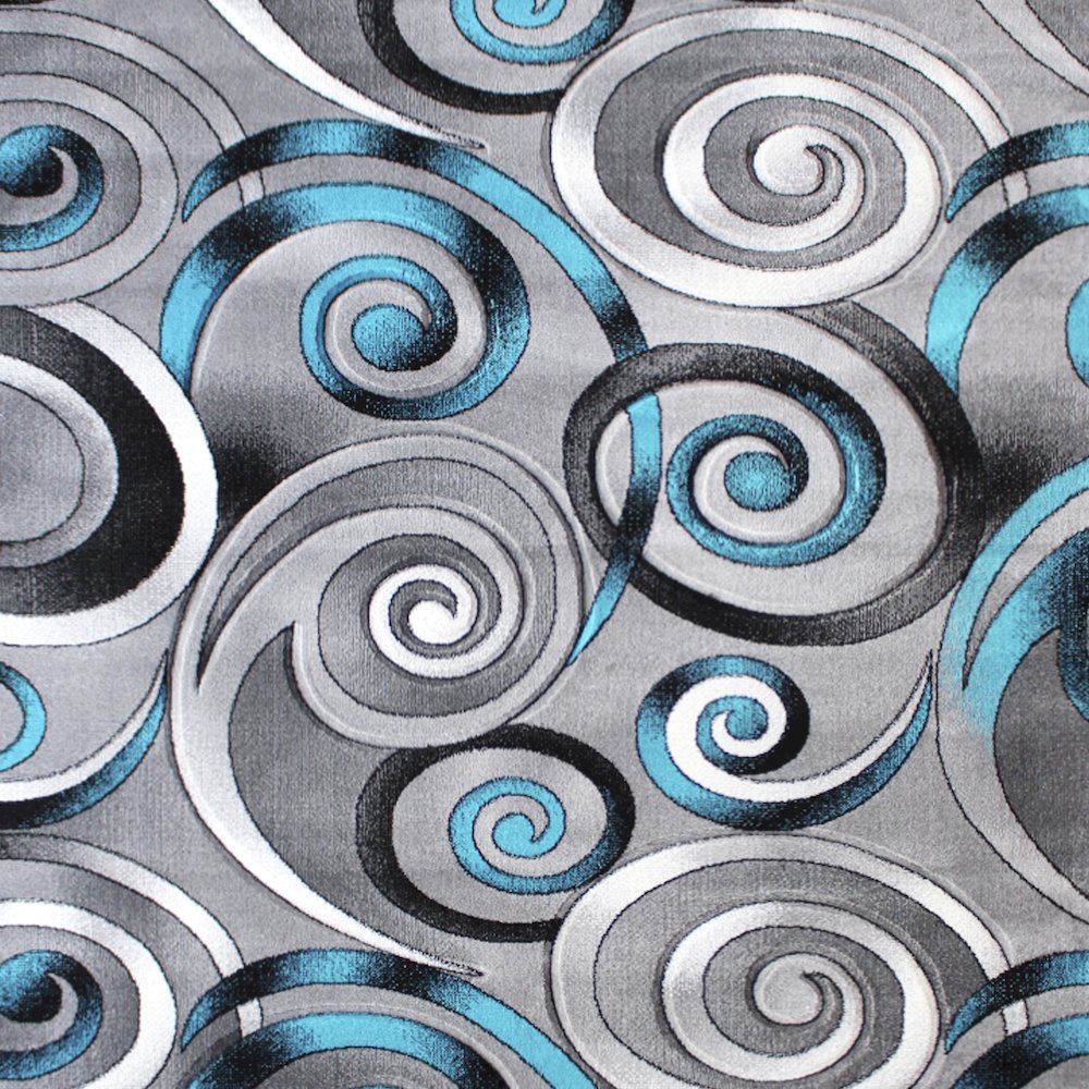 5' x 7' Turquoise Swirl Olefin Area Rug with Jute Backing