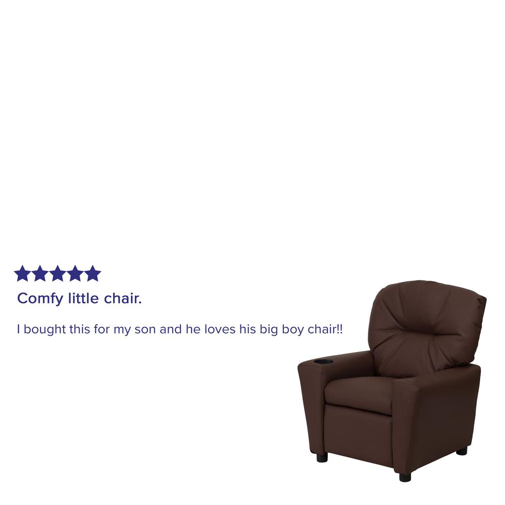 Contemporary Brown LeatherSoft Kids Recliner with Cup Holder