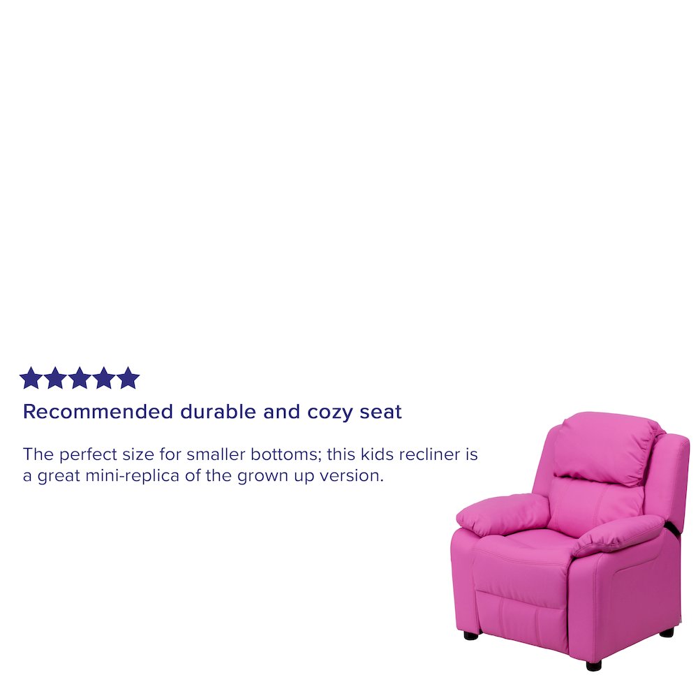 Deluxe Padded Contemporary Hot Pink Vinyl Kids Recliner with Storage Arms