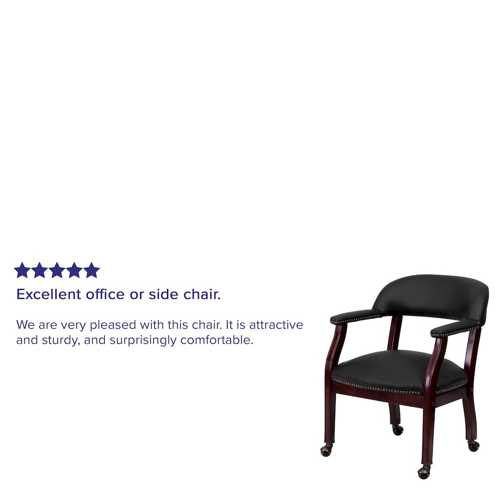 Black LeatherSoft Conference Chair with Accent Nail Trim and Casters