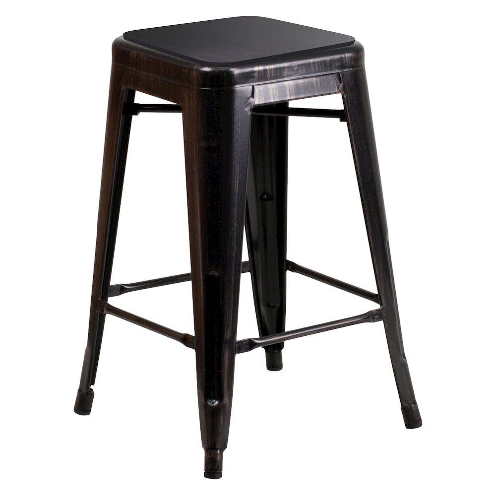 24" High Backless Black-Antique Gold Metal Counter Height Stool