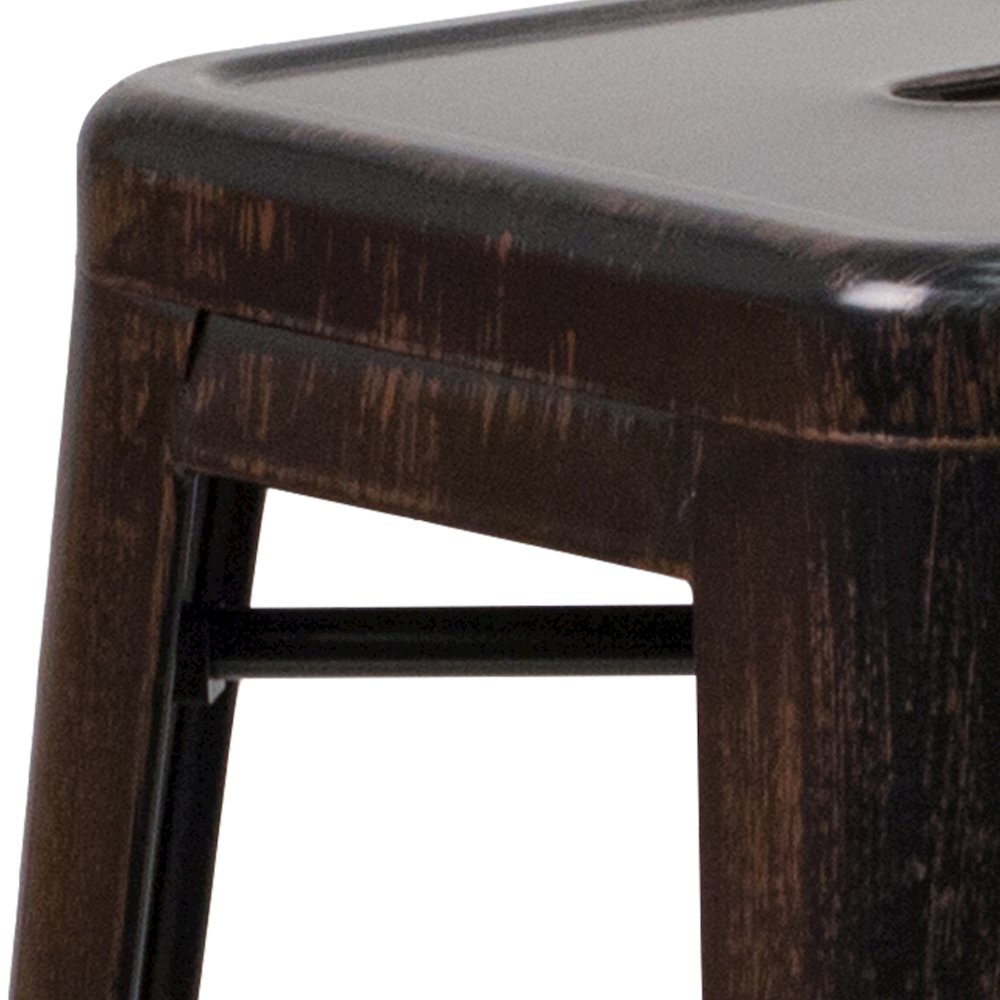 30" High Backless Black-Antique Gold Metal Indoor-Outdoor Barstool with Seat