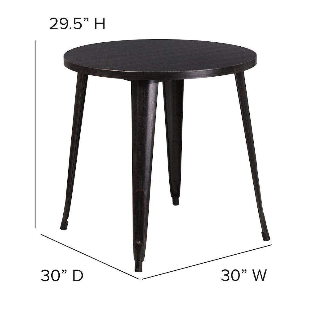 Commercial Grade 30" Round Black-Antique Gold Metal Indoor-Outdoor Table
