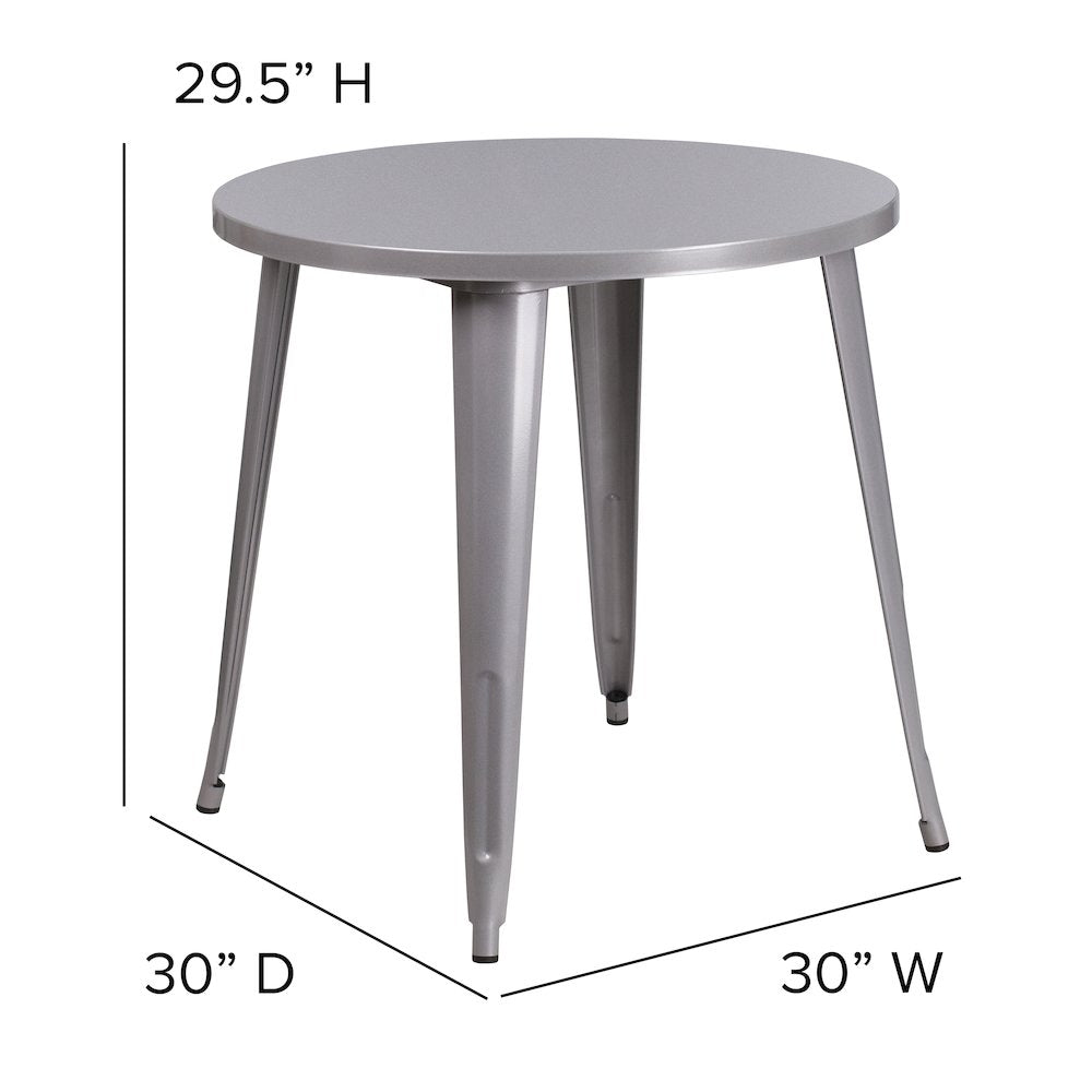 Commercial Grade 30" Round Silver Metal Indoor-Outdoor Table